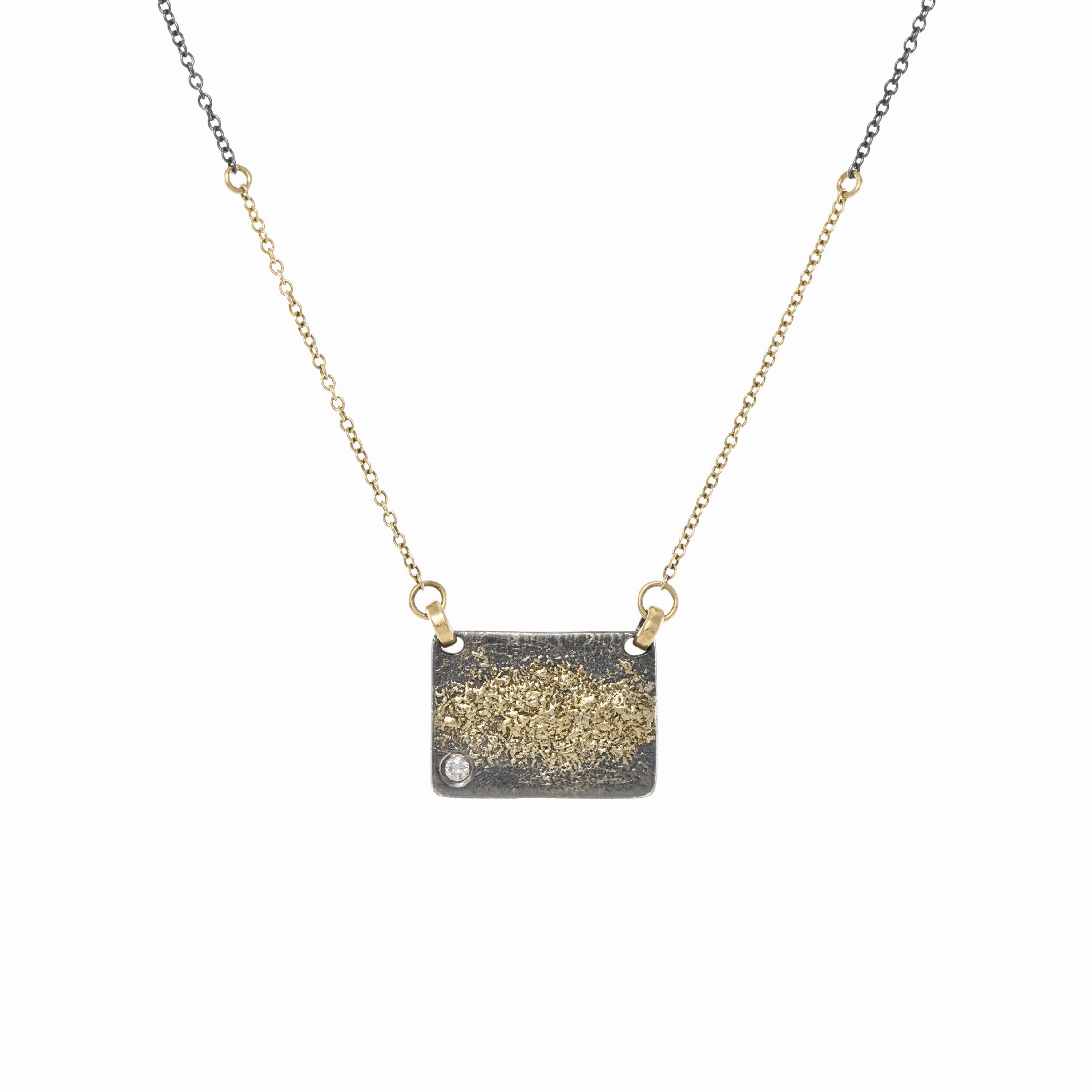 City Block Necklace with 2 mm diamond   Two-Tone Chain - 22k/14ky Gold, Oxidized Silver   Natural VS White Diamond Budget-Friendly Piece Minimal Gift