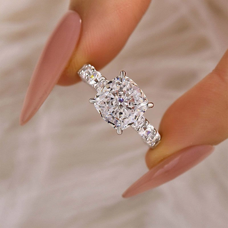 Classic 3.5Ct Cushion Cut Engagement Ring Travel Ring In Sterling Silver Glam Pairing Sleek Style