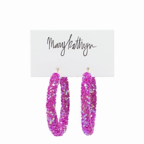 Trendy Ornament Radiant Accent Magenta Glitter Hoops