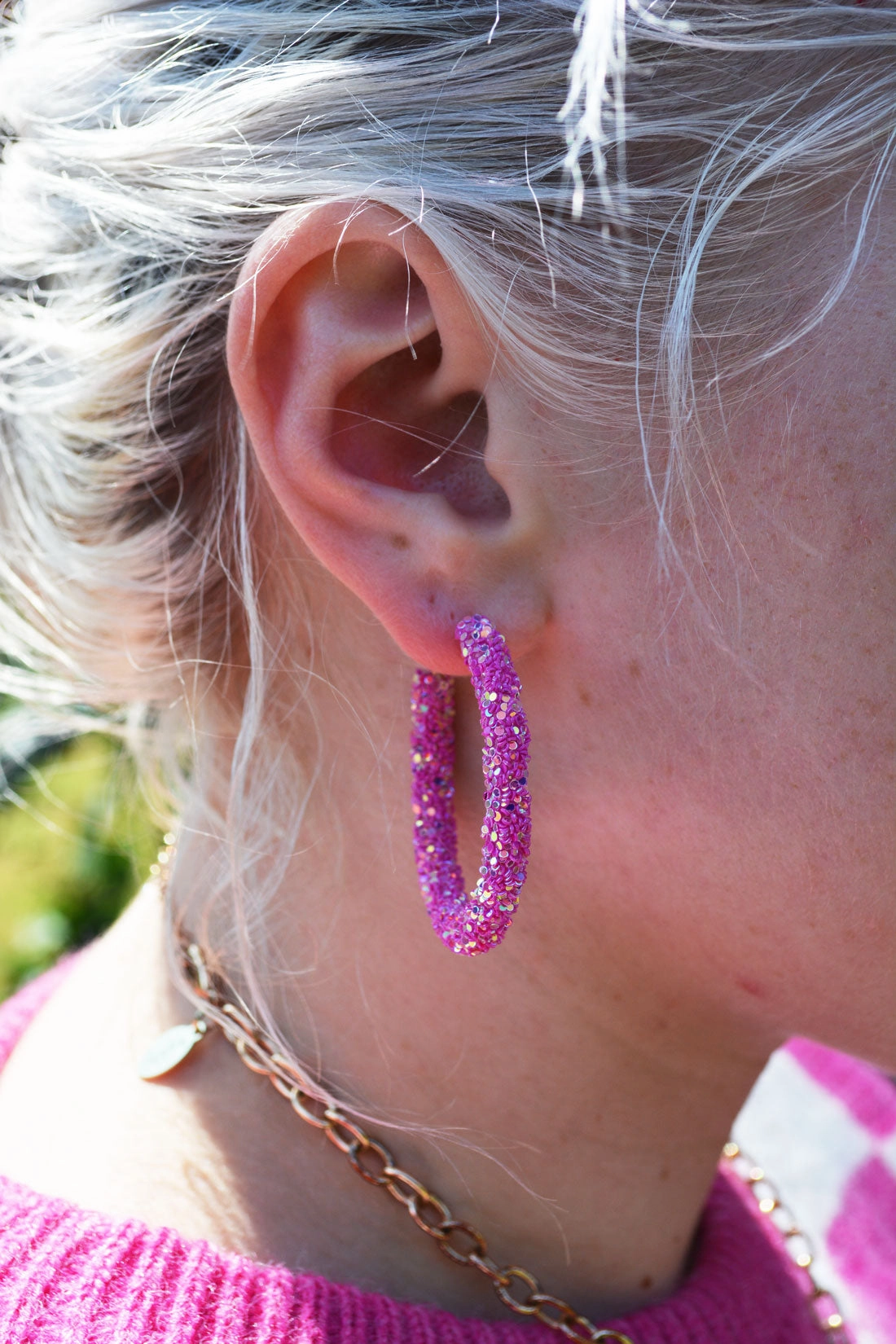 Magenta Glitter Hoops Round Accessory
