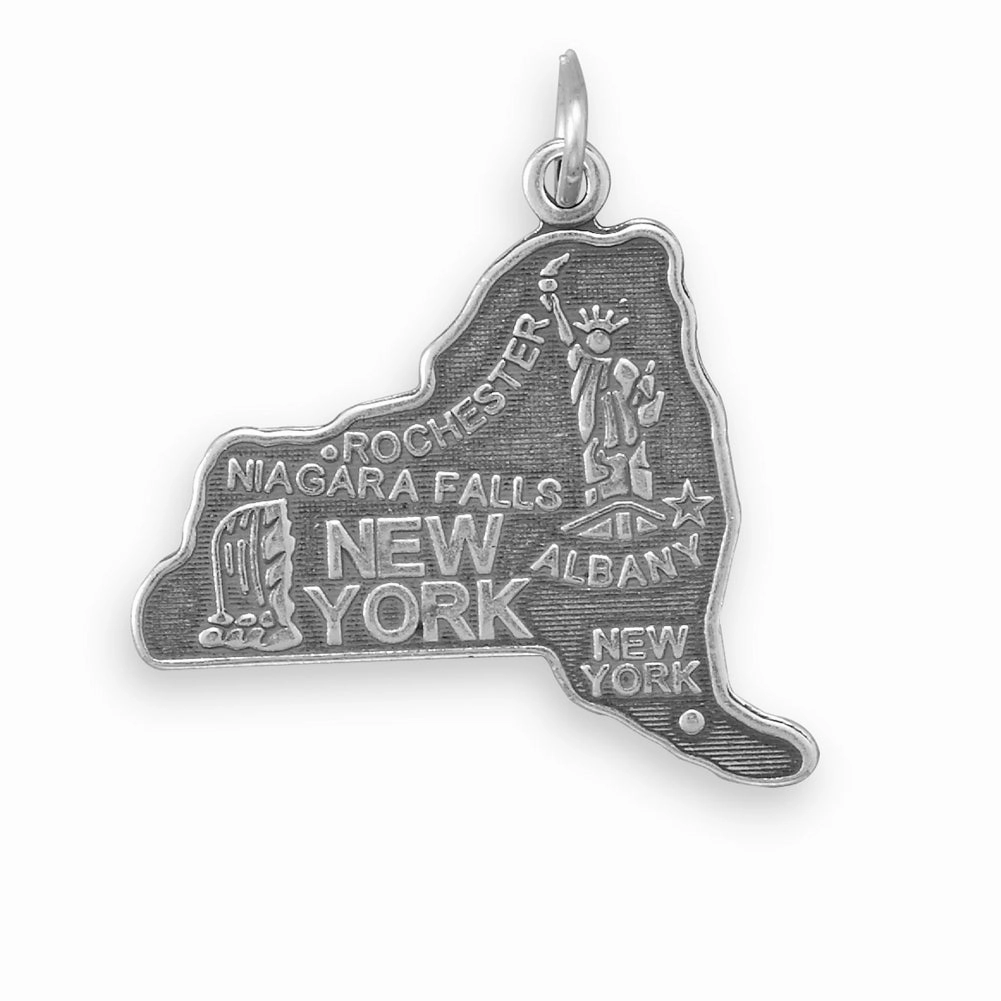 New York State Charm Antiqued Sterling Silver Classic Finish