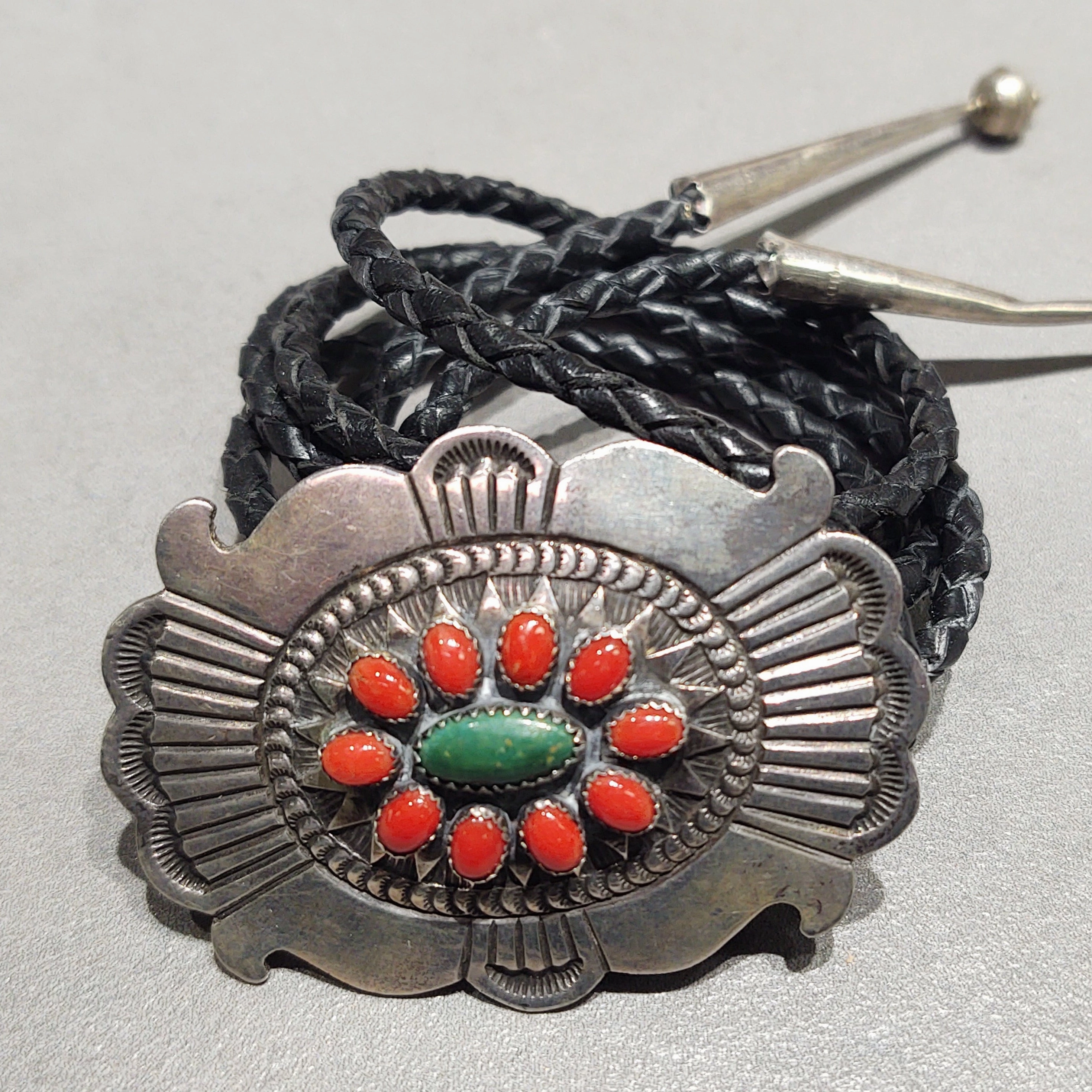 Classic Vibe Glam Mode Rick Martinez Navajo Sterling Silver  Coral Bolo - Handmade Native American