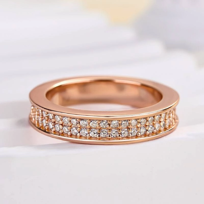 Louily Elegant Rose Gold Women's Wide Wedding Band In Sterling Silver Sparkling Jewelry Luxe For Less