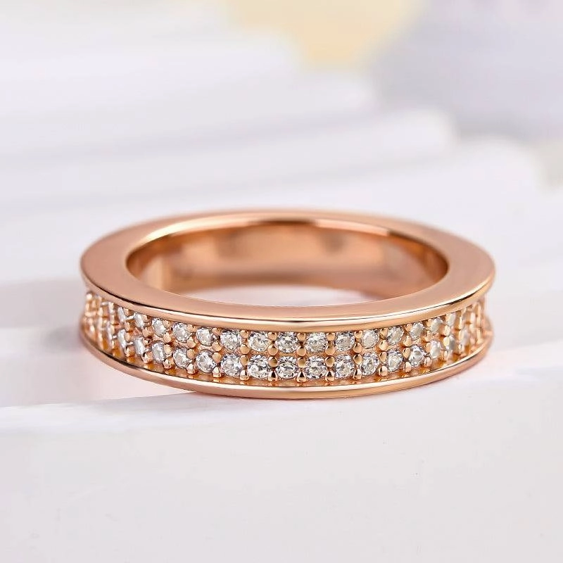 Louily Elegant Rose Gold Women's Wide Wedding Band In Sterling Silver Light Touch