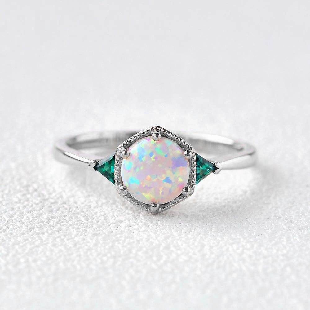 Handmade Shine Pieces Timeless Detail Lab Opal & Emerald Rose Gold Ring