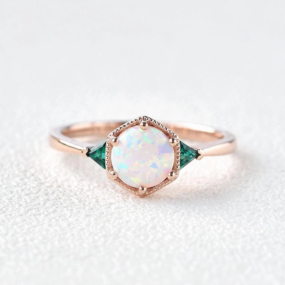 Lab Opal & Emerald Rose Gold Ring Quick Style