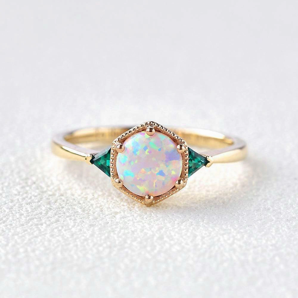 Lab Opal & Emerald Rose Gold Ring Luxury Pieces Winter Mood
