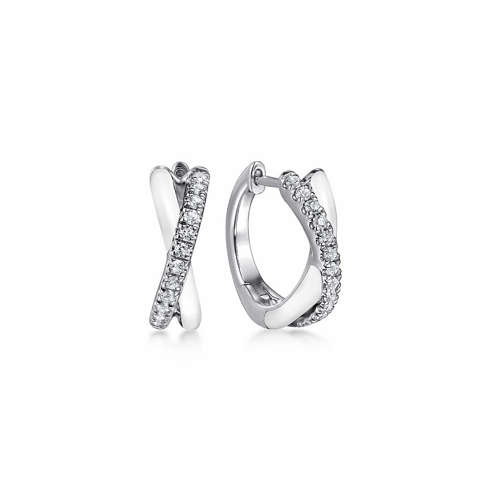 Enamel - 925 Sterling Silver White Sapphire Huggies White Enamel Timeless Presence