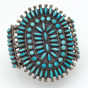 Handmade Sterling Silver Turquoise Needlepoint Cuff Bracelet (Hallmark Unknown) Artistic Form