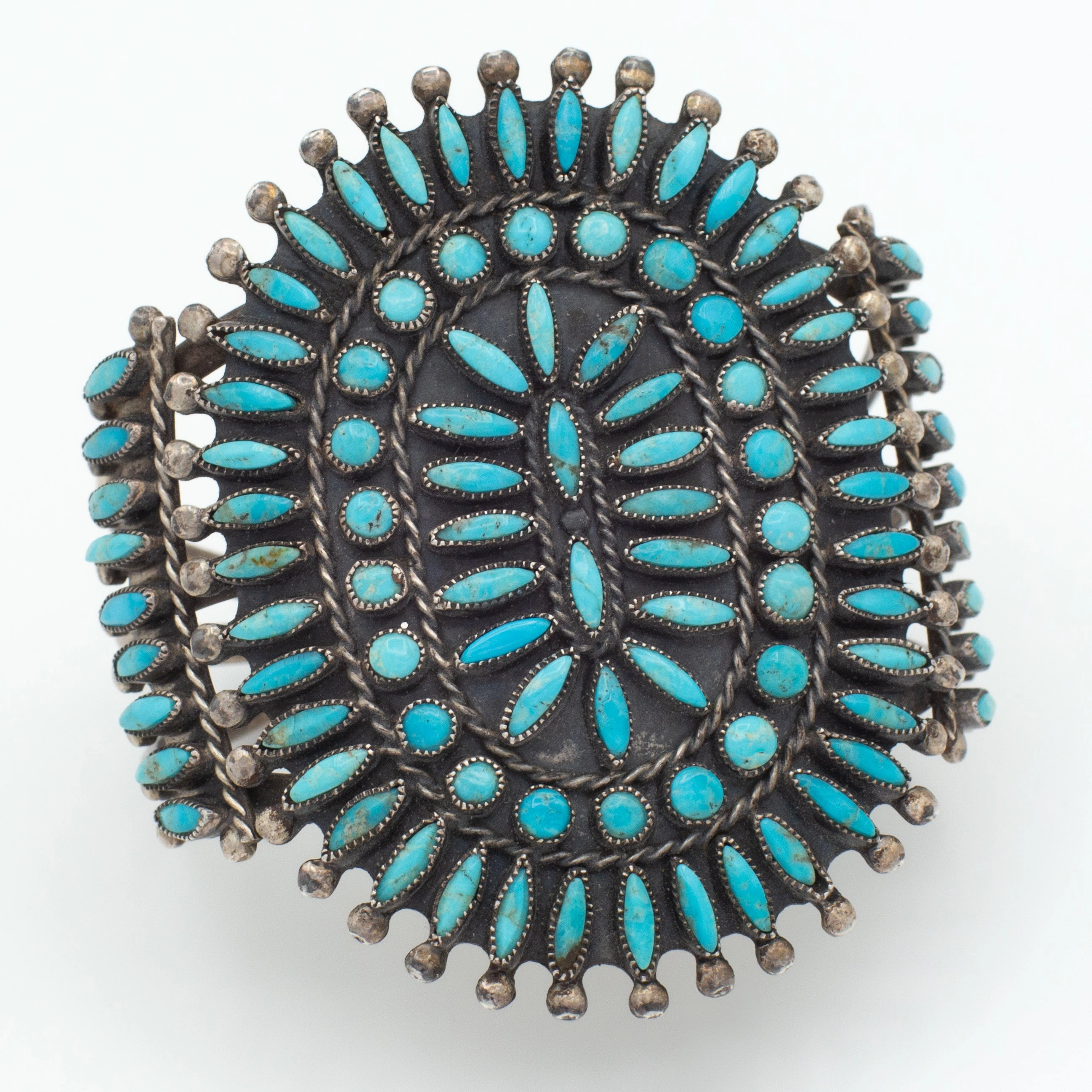 Handmade Sterling Silver Turquoise Needlepoint Cuff Bracelet (Hallmark Unknown) Artistic Form