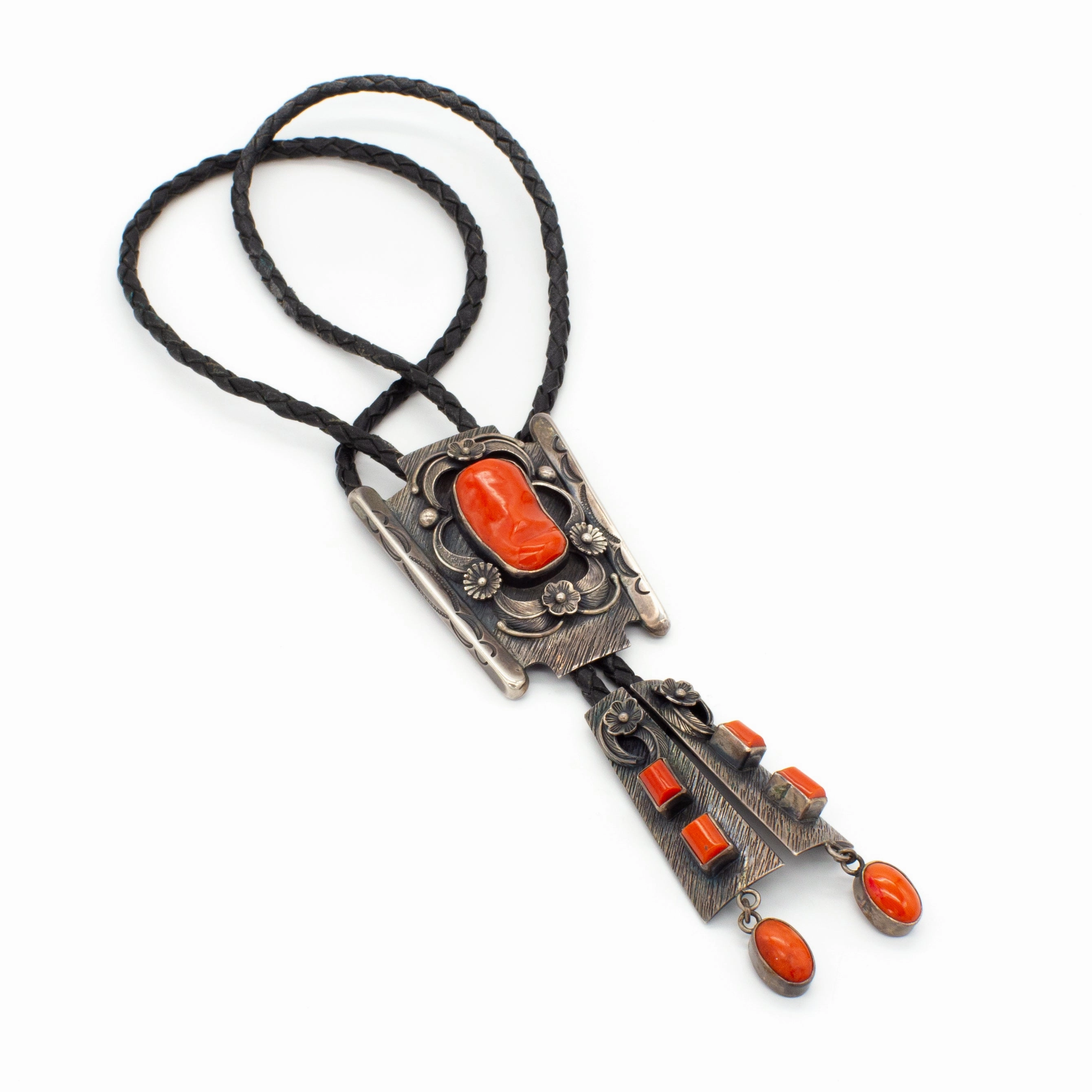 Gary G. Johnson Navajo Natural Mediterranean Coral Sterling Silver Bolo Tie Trendy Accessories Bold Craftsmanship