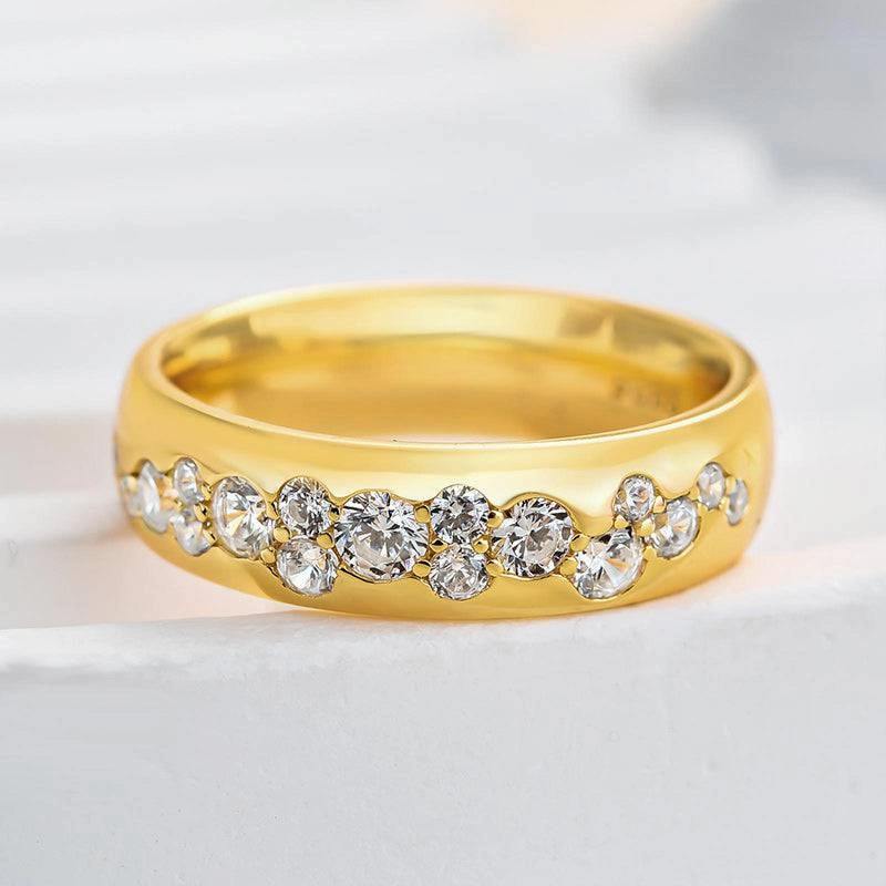 Louily Precious Yellow Gold Round Cut Wide Wedding Band Eye-Catching Craft Glow Mood