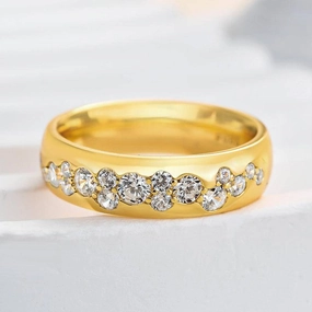 Shining Gem Louily Precious Yellow Gold Round Cut Wide Wedding Band