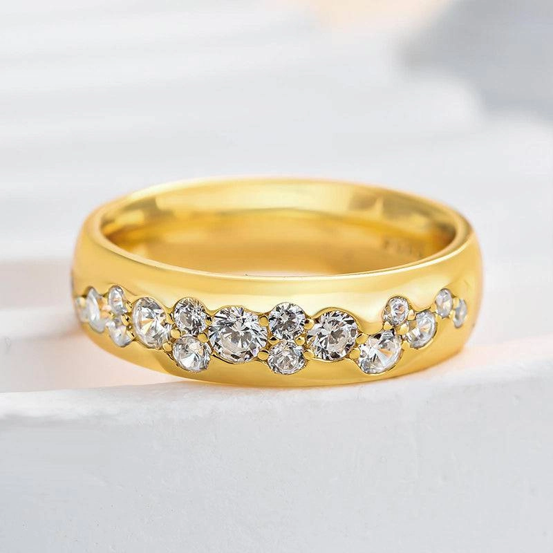 Delicate Glam All Occasion Louily Precious Yellow Gold Round Cut Wide Wedding Band