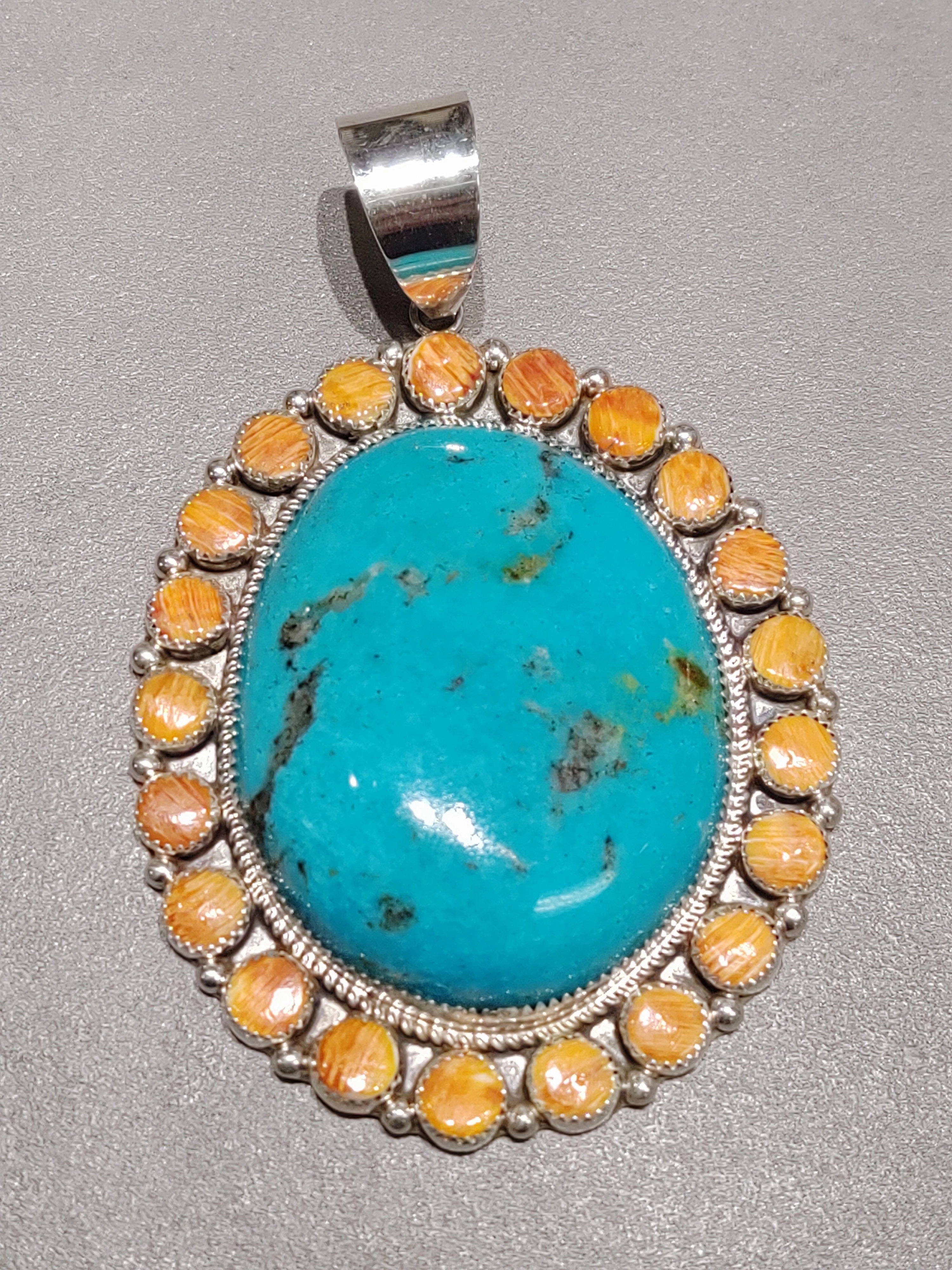 Leslie Nez Navajo  Spiny Oyster Turquoise Sterling Silver  Pendant - Handmade Native American Expressive Edge