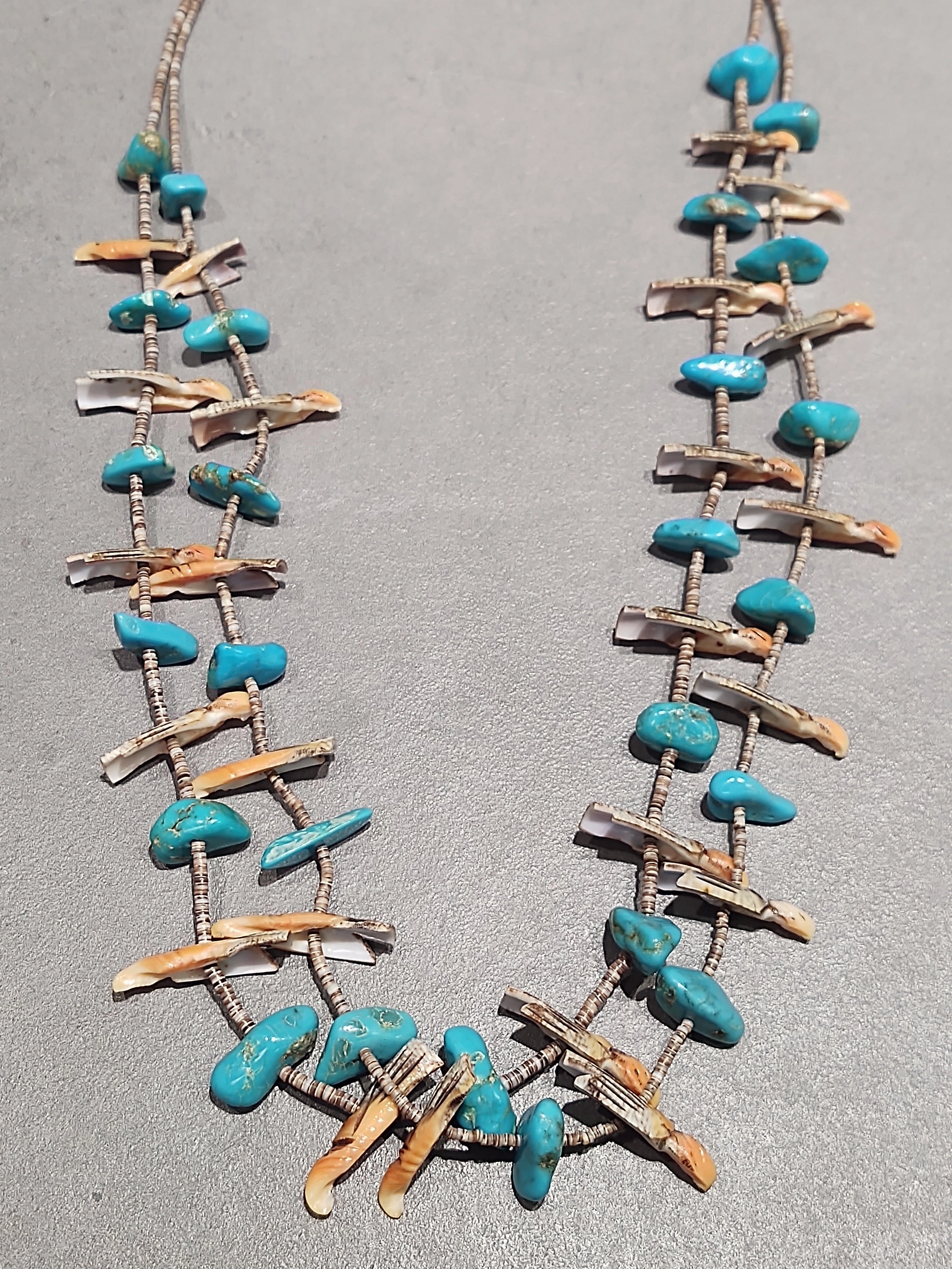 Kewa Turquoise Velouta Melon Heishi 2 Strand Necklace - Handmade Native American Handcrafted Jewelry Finish