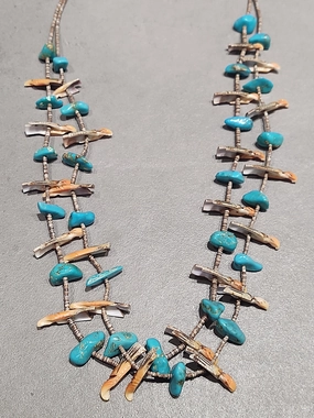 Kewa Turquoise Velouta Melon Heishi 2 Strand Necklace - Handmade Native American Handcrafted Jewelry Finish