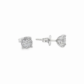 14K White Gold Diamond Cluster Stud Earrings - 0.30ct Modern Edge