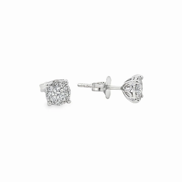 14K White Gold Diamond Cluster Stud Earrings - 0.30ct Modern Edge