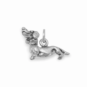 Bold Pop Formal Outfit Dog Breed - Dachshund Charm Sterling Silver - Head Moves!