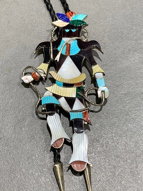 Luxe Detail JONATHAN BEYUKA ZUNI INLAY SNAKE DANCER STERLING SILVER BOLO W STAND