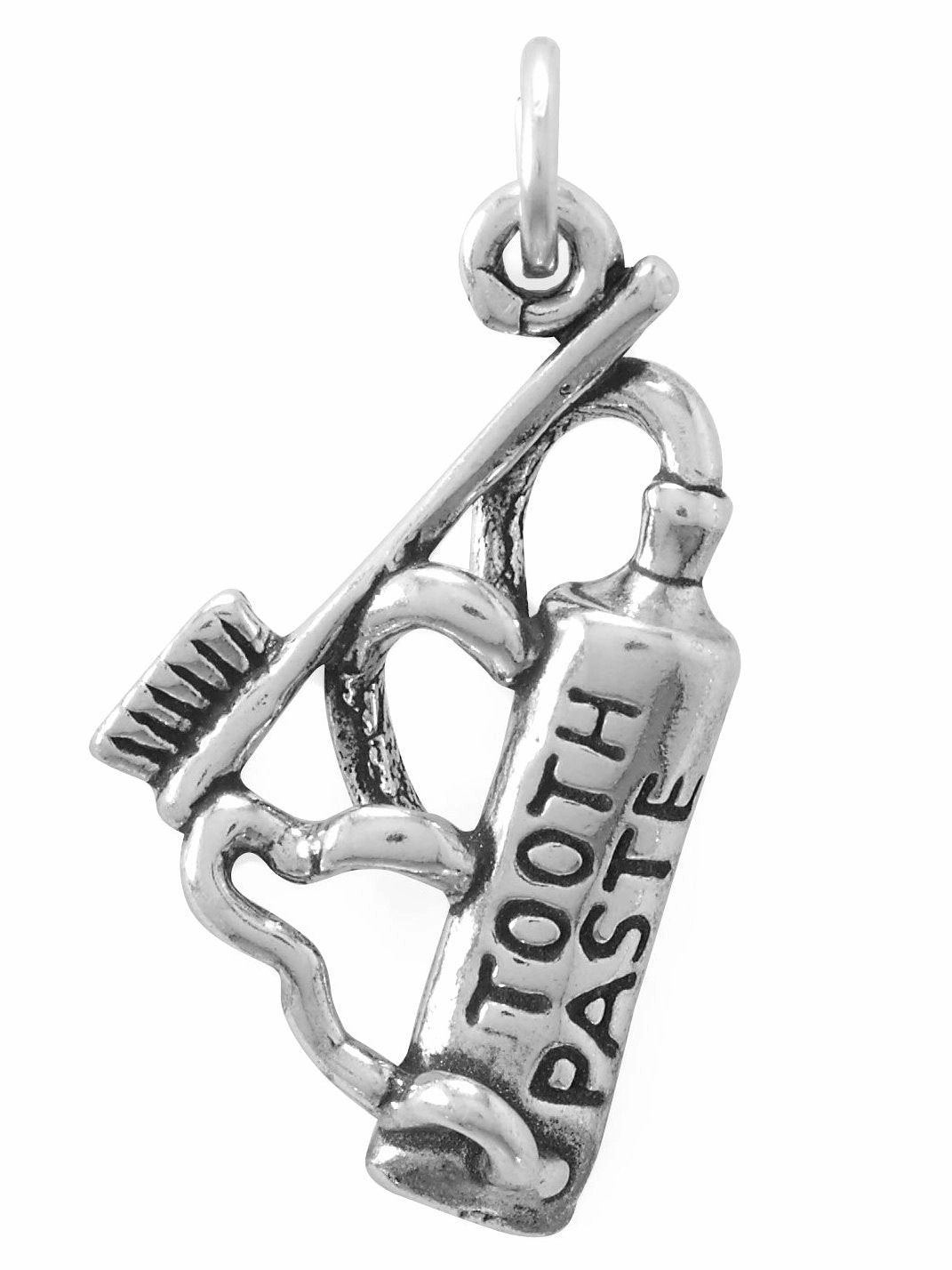 Creative Feature Toothpaste and Toothbrush Charm Antiqued Sterling Silver