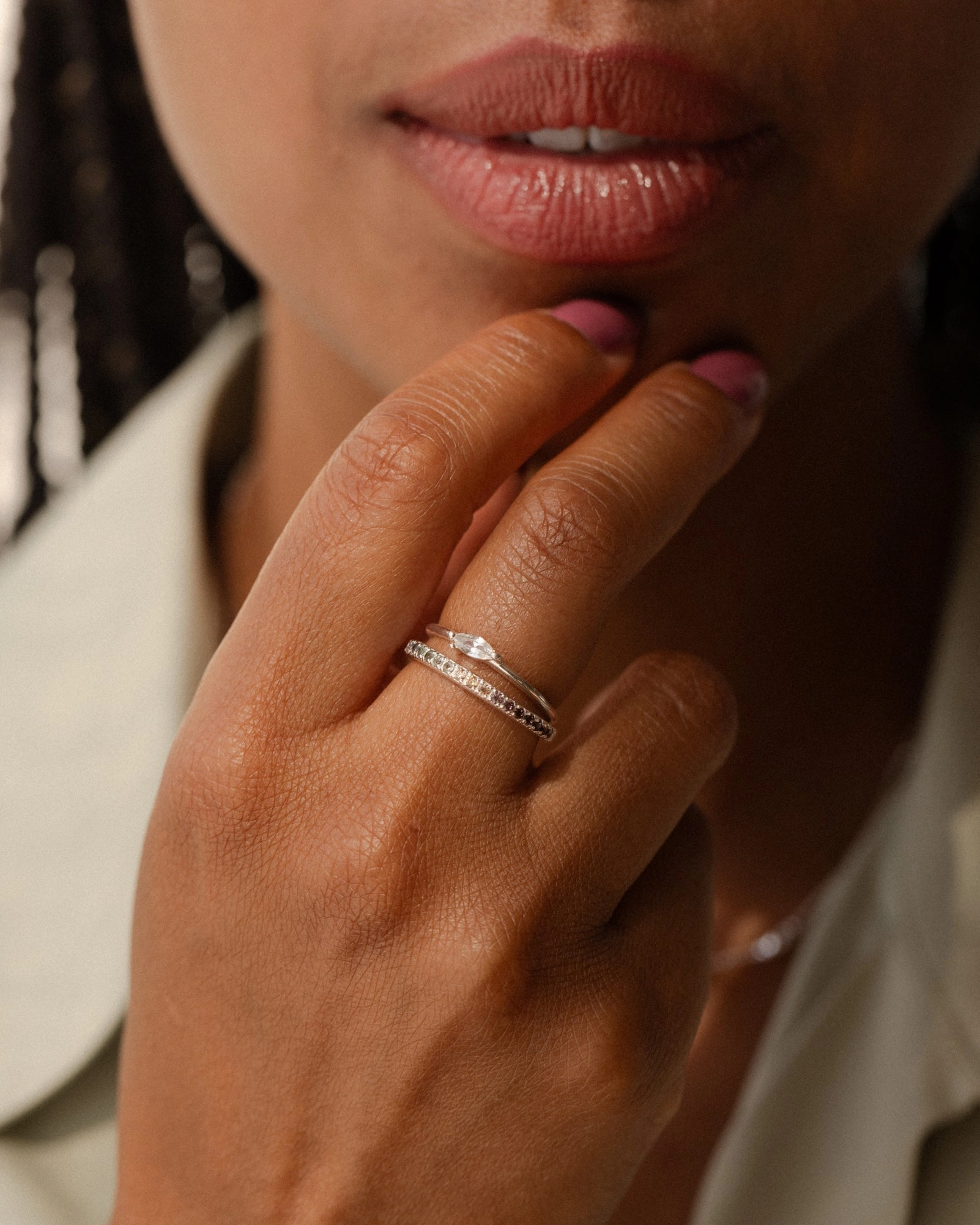 Graceful Sparkle White Sapphire Leaflet Ring