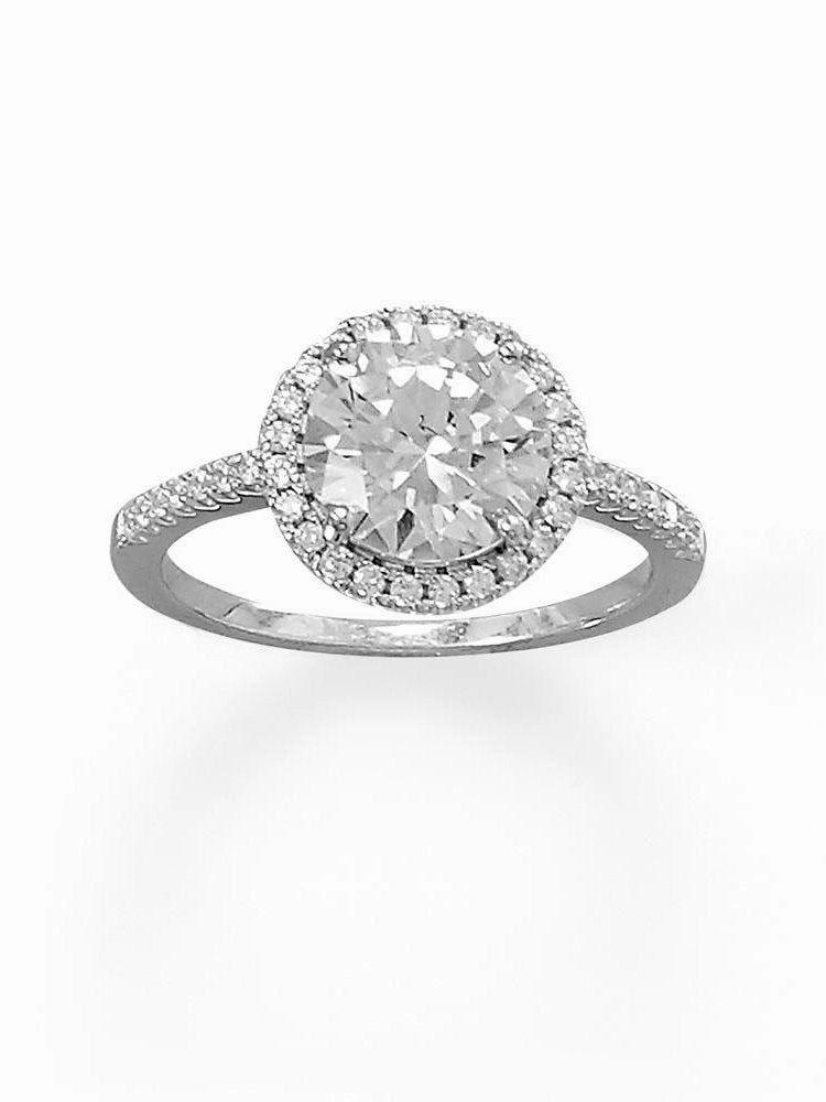 Lightweight Ornament Beautiful Gift Round Shape Halo Ring Cubic Zirconia Band Rhodium on Sterling Silver