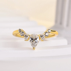 Refined Edge Instant Style Louily Yellow Gold Art Deco Women's Wedding Band In Sterling Silver