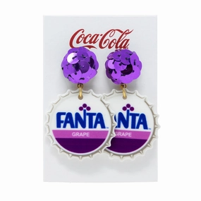 Coca-Cola? Purple Fanta Bottle Cap Earrings Ornate Design