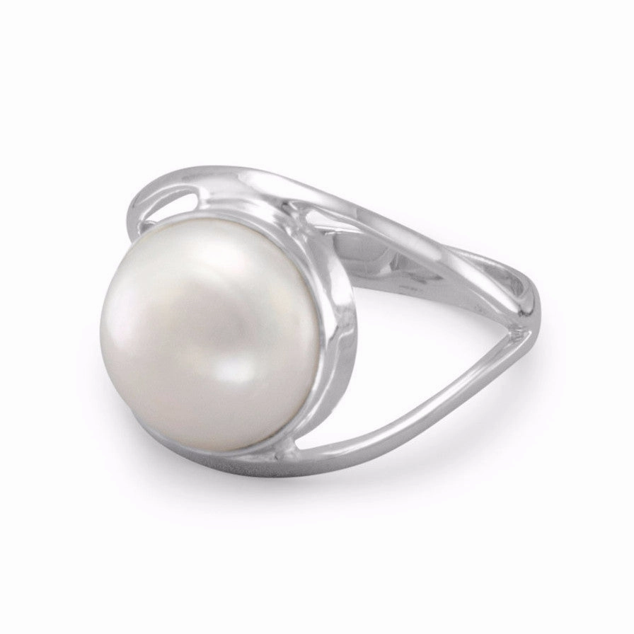 Bold Craft Luxury Insignia White Cultured Freshwater Pearl 10mm Open Split Band Ring Sterling Silver