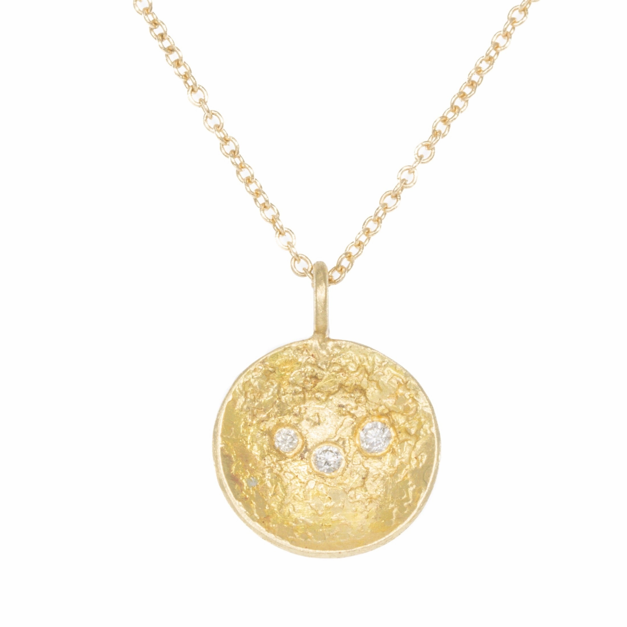 Double Gold Moon Surface Pendant on 14k Gold Chain - 18ky/14ky Gold   Reclaimed VS White Diamonds Valentine Item Contemporary piece
