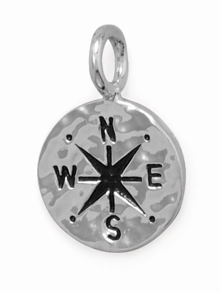 Seasonal Accent Compass Pendant or  Charm Sterling Silver 10mm