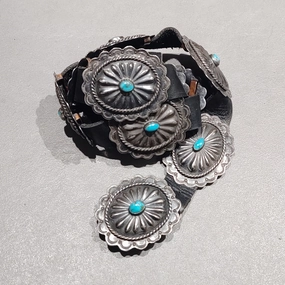 Perfect Accent Trendy Spark Concho Belt - Turquoise Sterling Oval - Handmade Native American