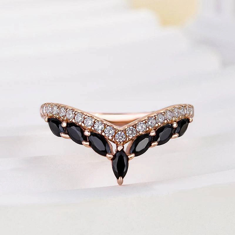 Louily Unique Rose Gold Marquise Cut Wedding Band Polished Layer