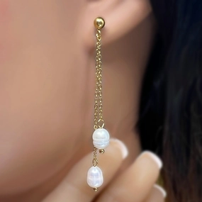 Duo Pearl Dangle Earrings Chic Decoration Adorable Embellishment