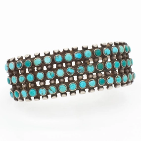 Navajo Handmade Sterling Silver Turquoise Cuff Bracelet (Hallmark Unknown) Ethereal Feature Elegant Vibe