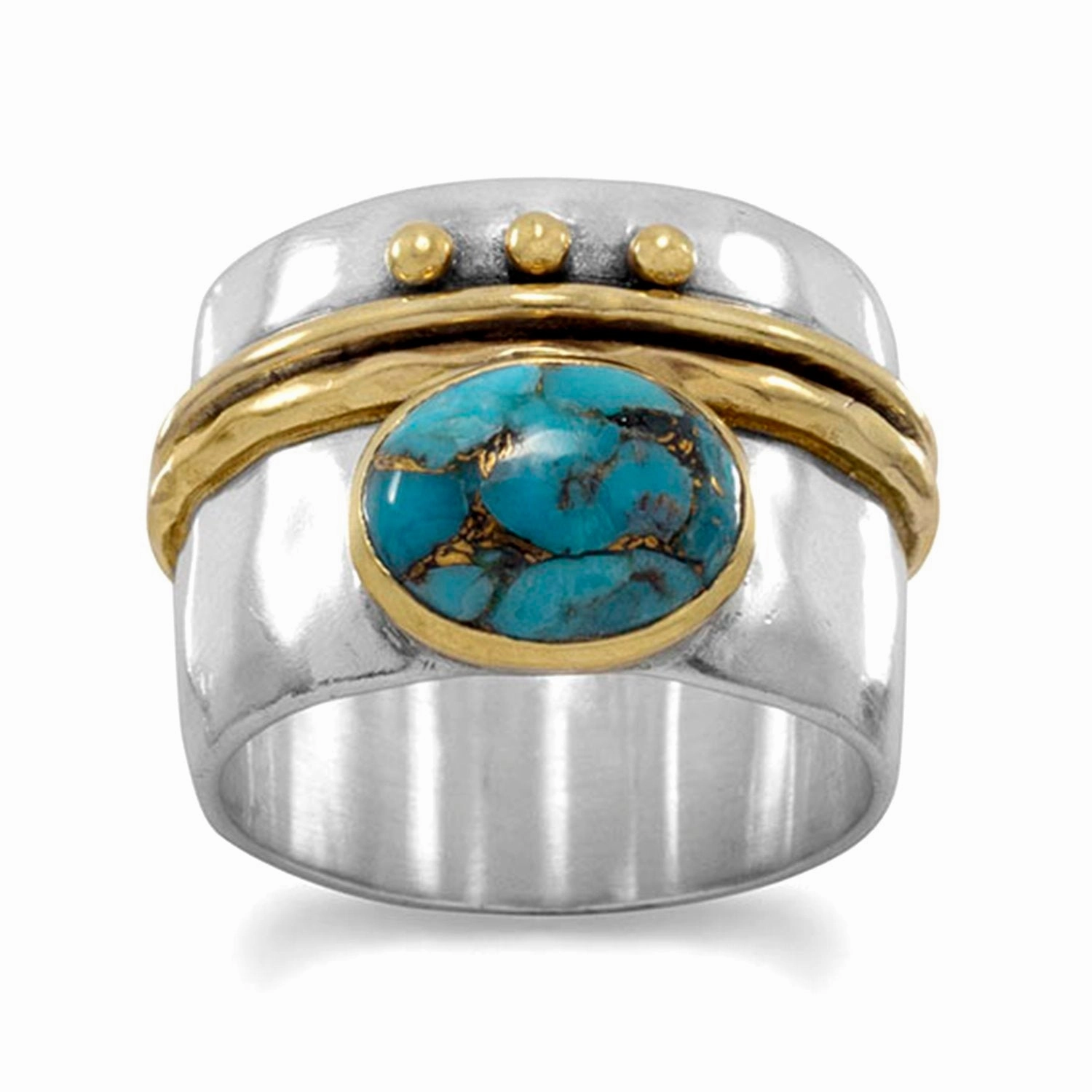 Eternal Statement Memorable Gift Copper-infused Turquoise Ring Two-tone Gold-plated Sterling Silver