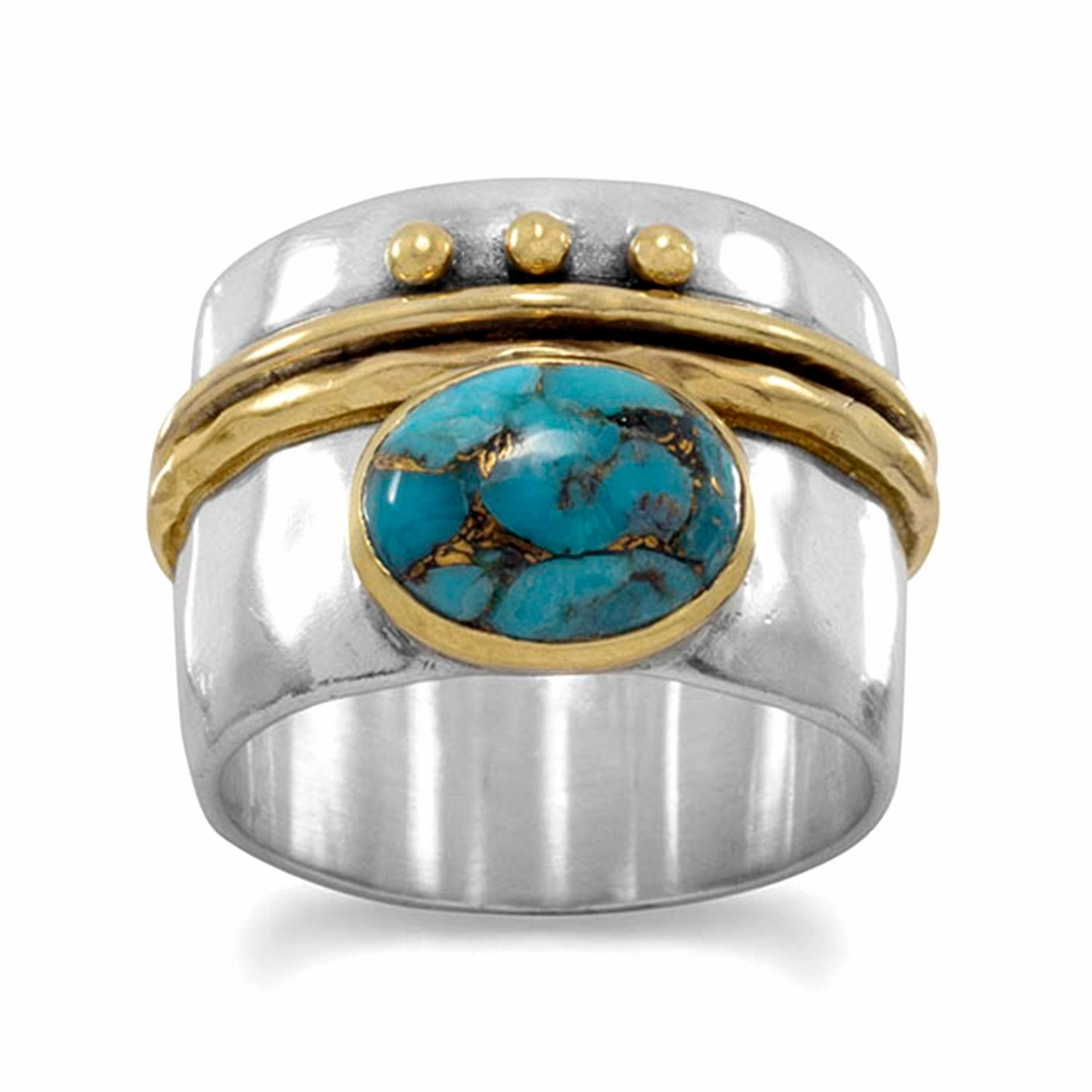 Copper-infused Turquoise Ring Two-tone Gold-plated Sterling Silver Branded Design Simple Style
