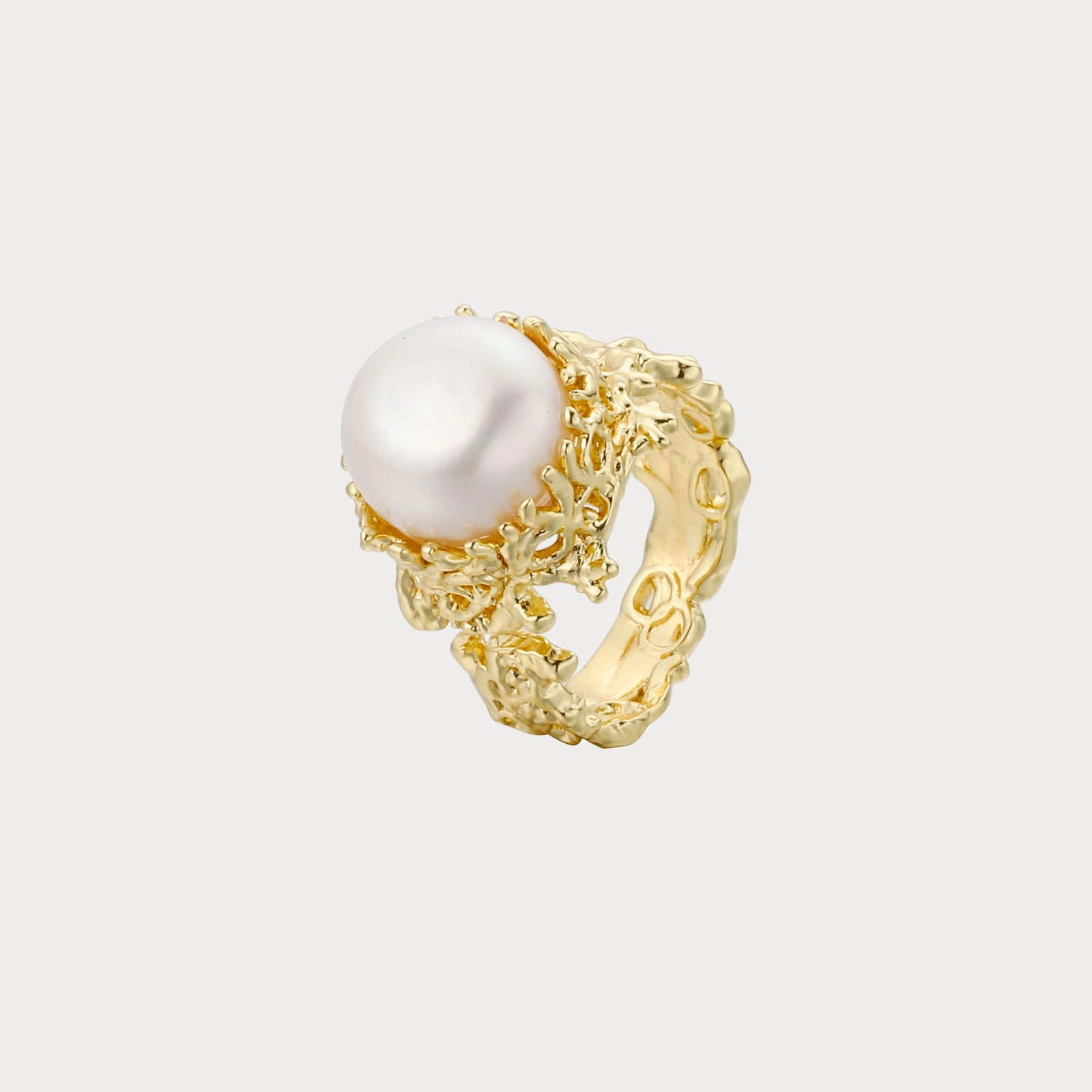Coral Gold Pearl Ring Modern Ornament Fashion Pick
