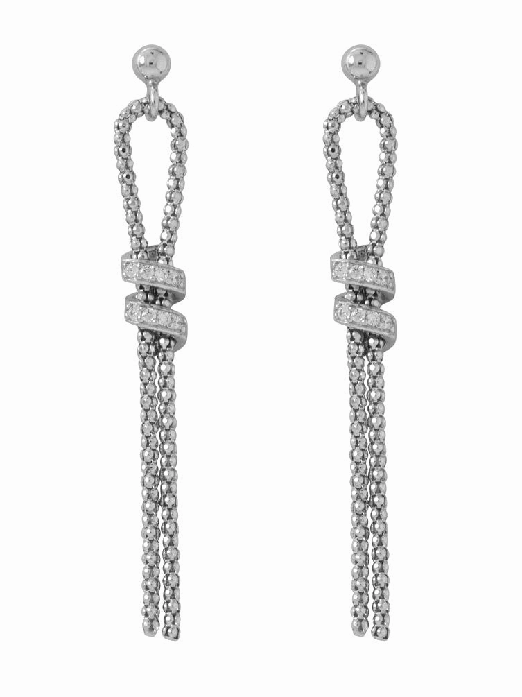 Coreana Chain Lariat Style Earrings Cubic Zirconia Rhodium on Sterling Silver Stylish Edge Trend Accent
