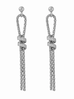 Coreana Chain Lariat Style Earrings Cubic Zirconia Rhodium on Sterling Silver Stylish Edge Trend Accent
