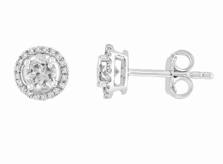 Bremer Jewelry Round Shape Topaz and Diamond Solitaire/Stud Earrings in 14K White Gold (0.68ctw) Cute Embellishment