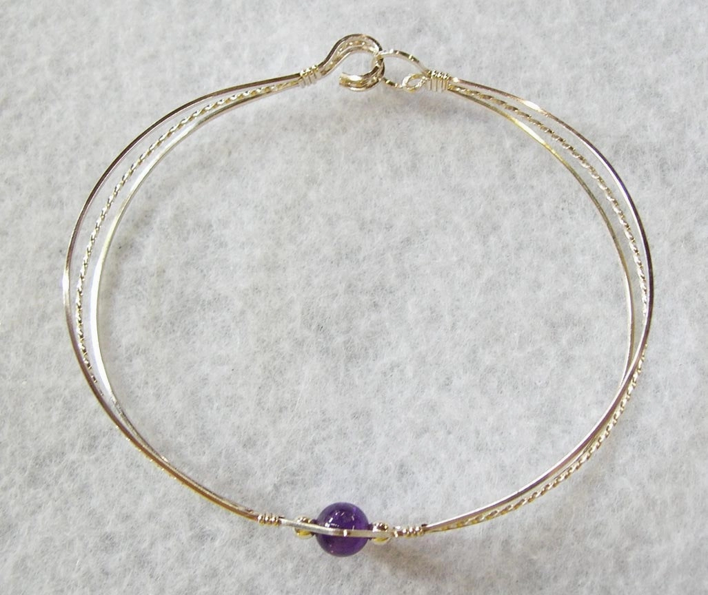 Familiar Face 1-Bead Amethyst Bead Sterling Silver Wire Wrapped Bracelet