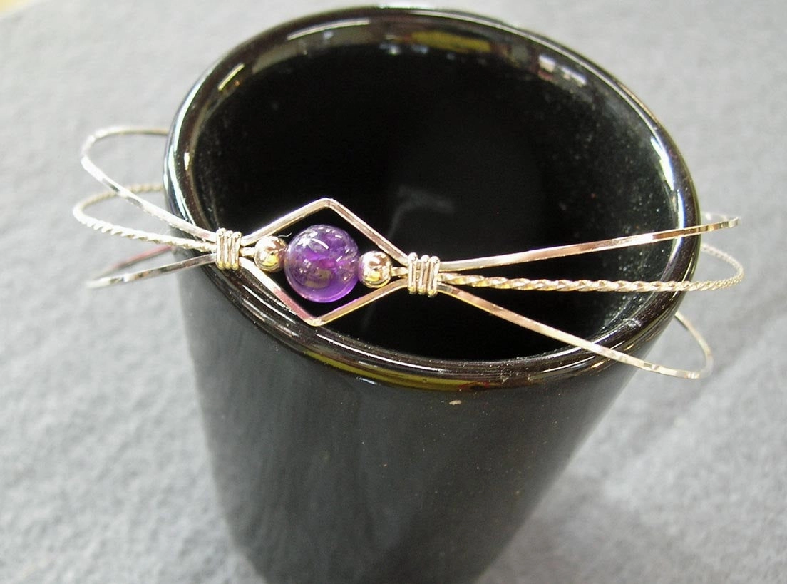 Core Item Energetic Flair 1-Bead Amethyst Bead Sterling Silver Wire Wrapped Bracelet