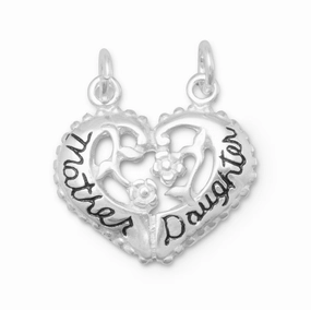 Heart Shape Mother and Daughter Break Apart Charm Sterling Silver Distinct Detail