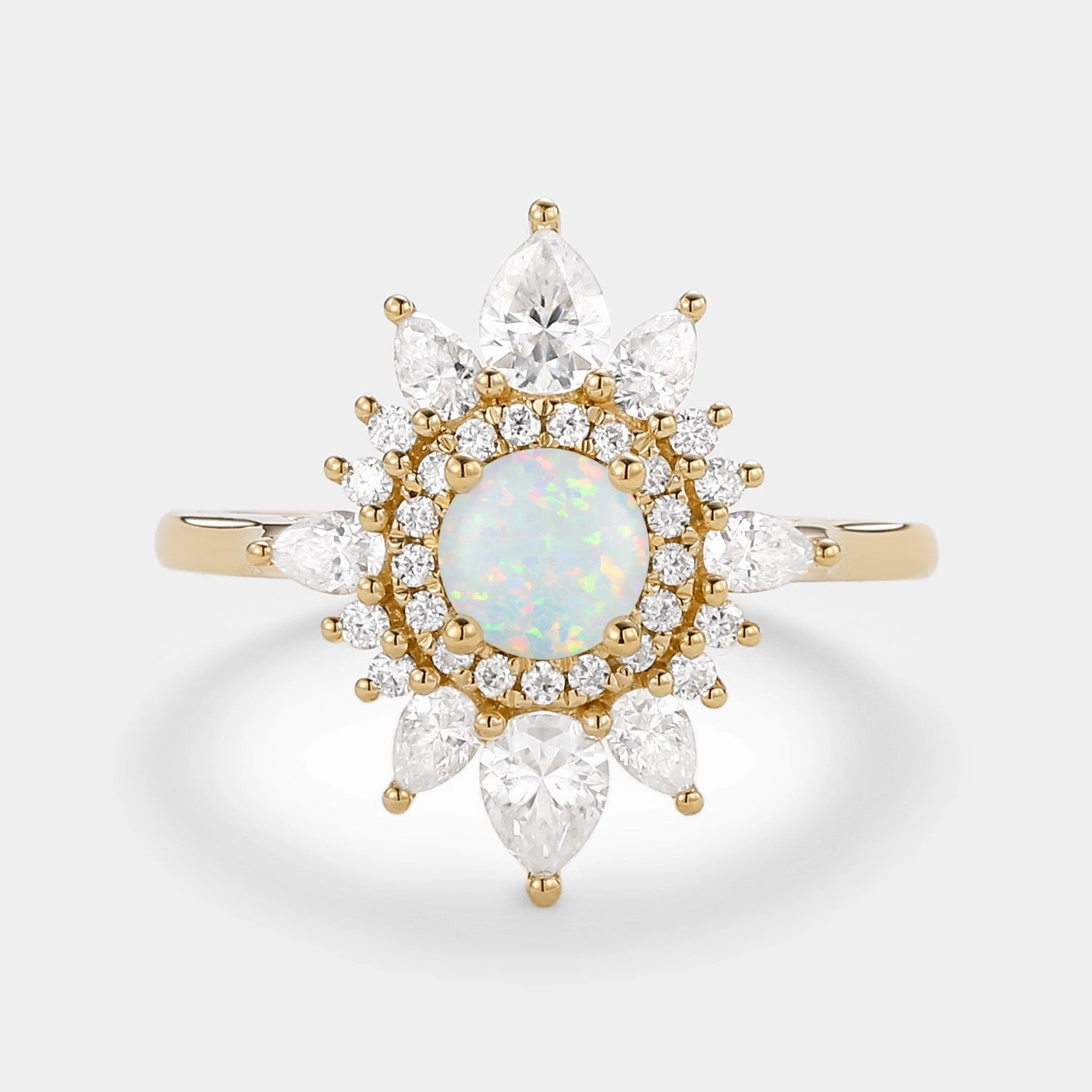 Lab Opal & Moissanite Halo Rose Gold Ring Shimmering Craft