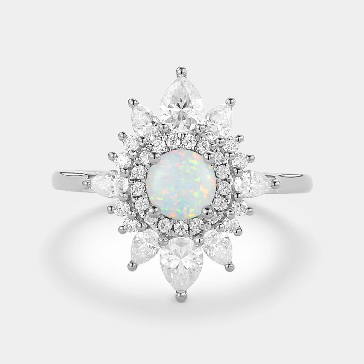 Lab Opal & Moissanite Halo Rose Gold Ring Bold Glow