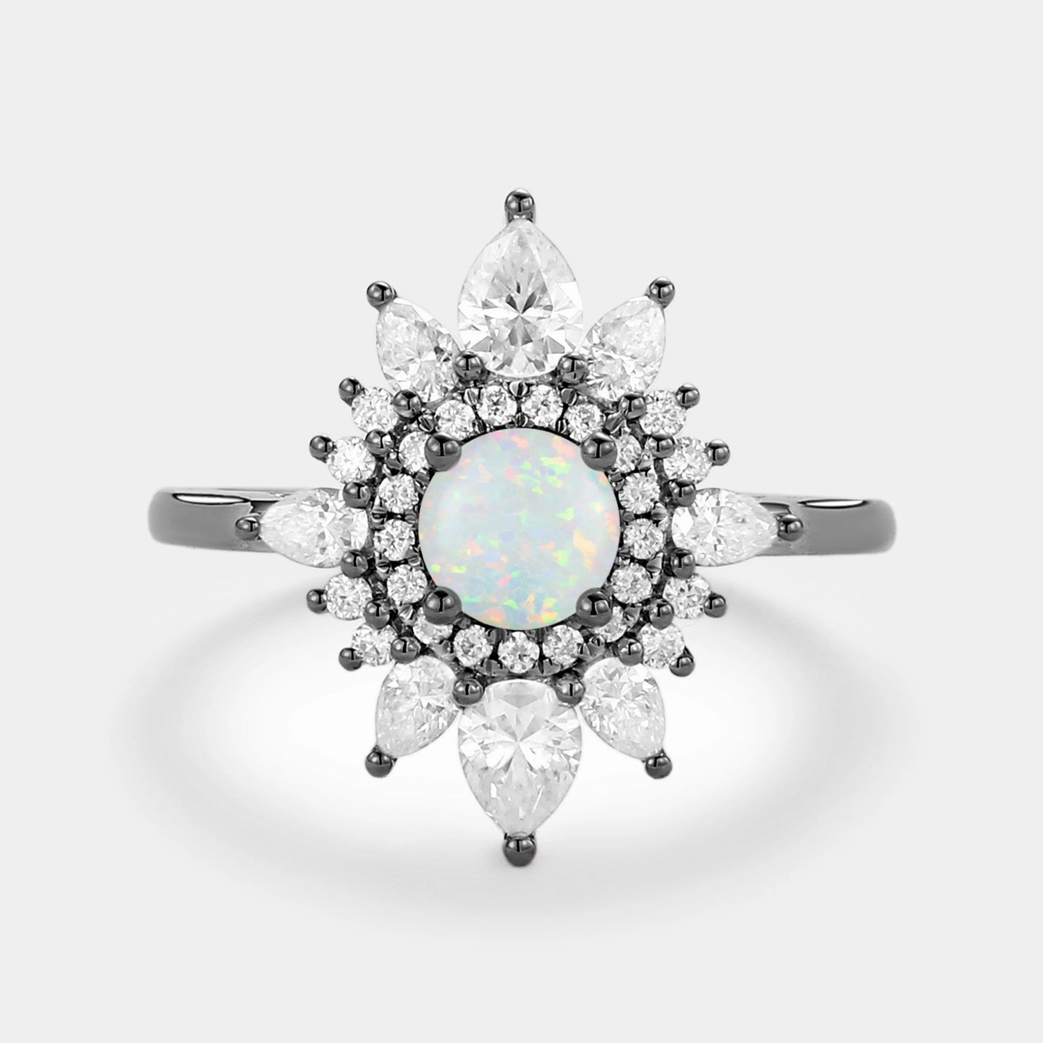 Lab Opal & Moissanite Halo Rose Gold Ring Glossy Accent