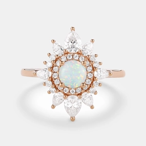 Luxury Layer Lab Opal & Moissanite Halo Rose Gold Ring